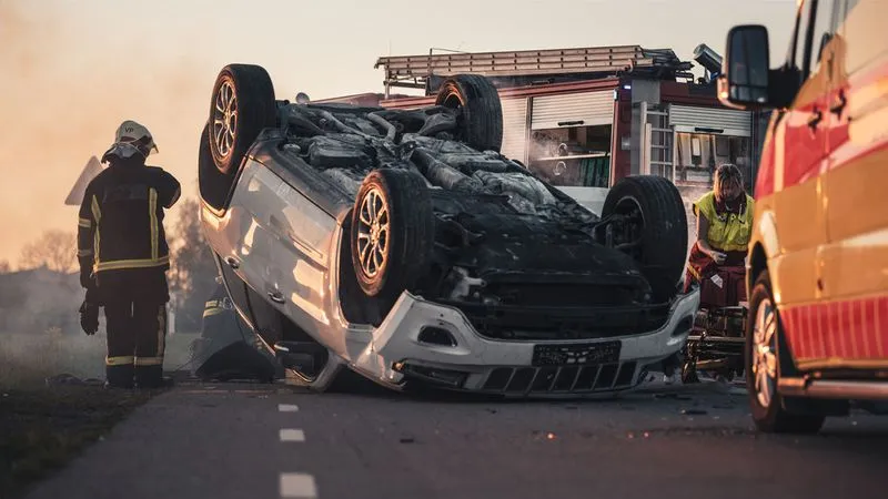 Car flipped over after accident