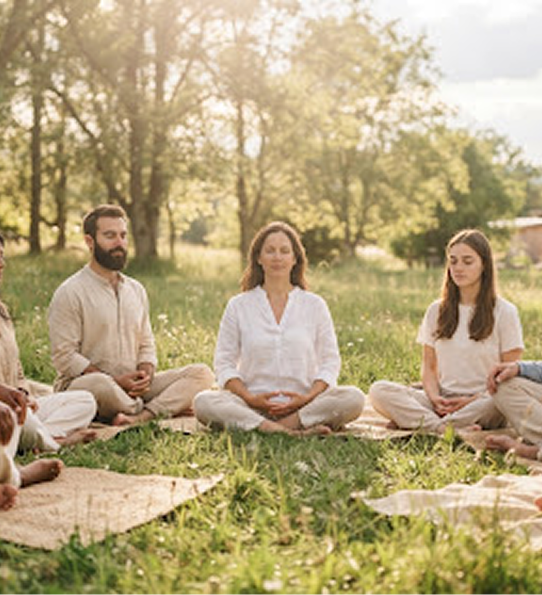 Group meditation session at Peace Village