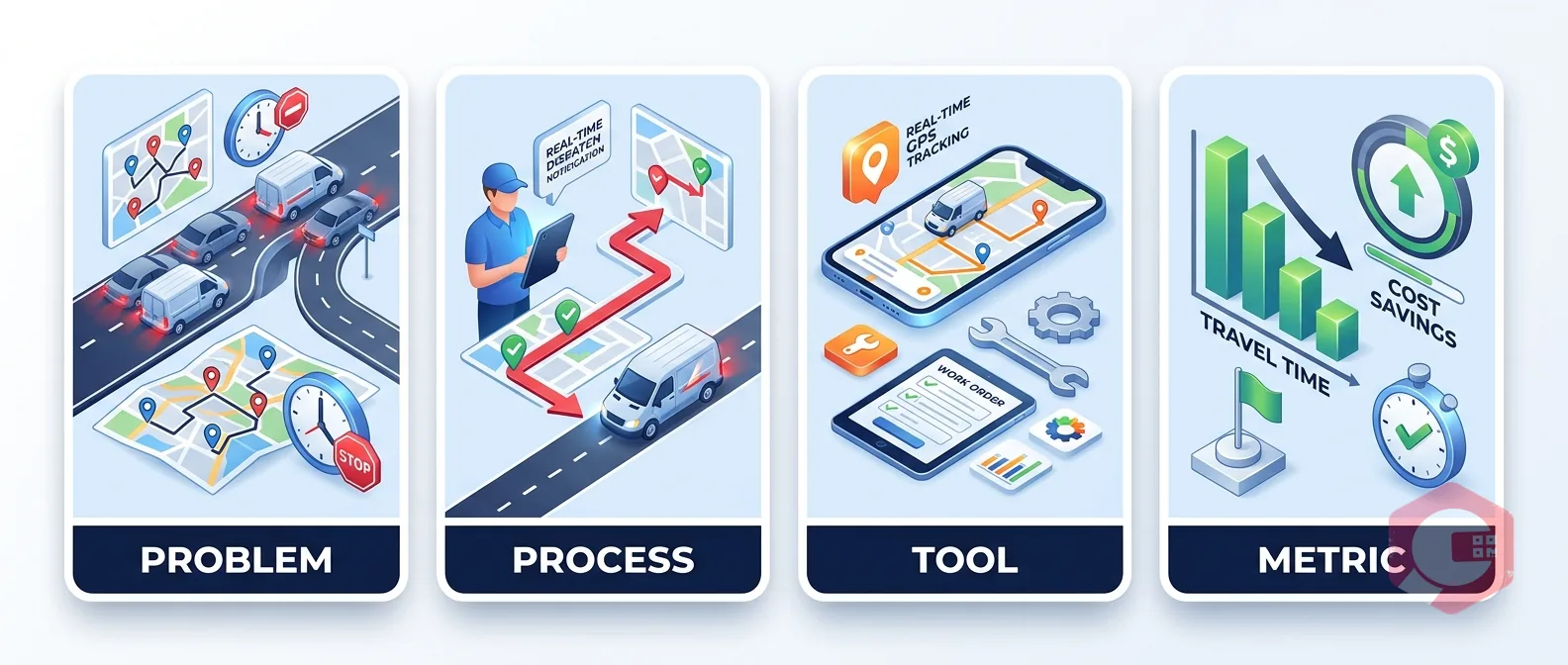 How to Reduce Technician Travel Time with GPS-Enabled CMMS Apps — problems grid