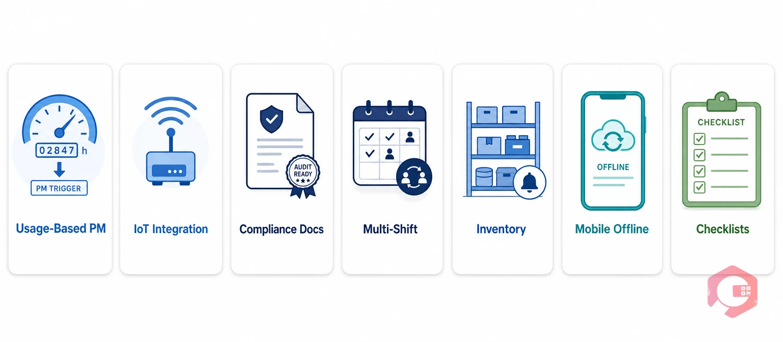 7 Must-Have CMMS Features for Leather Manufacturing — Usage-Based PM, IoT, Compliance, Multi-Shift, Inventory, Mobile, Checklists | Cryotos