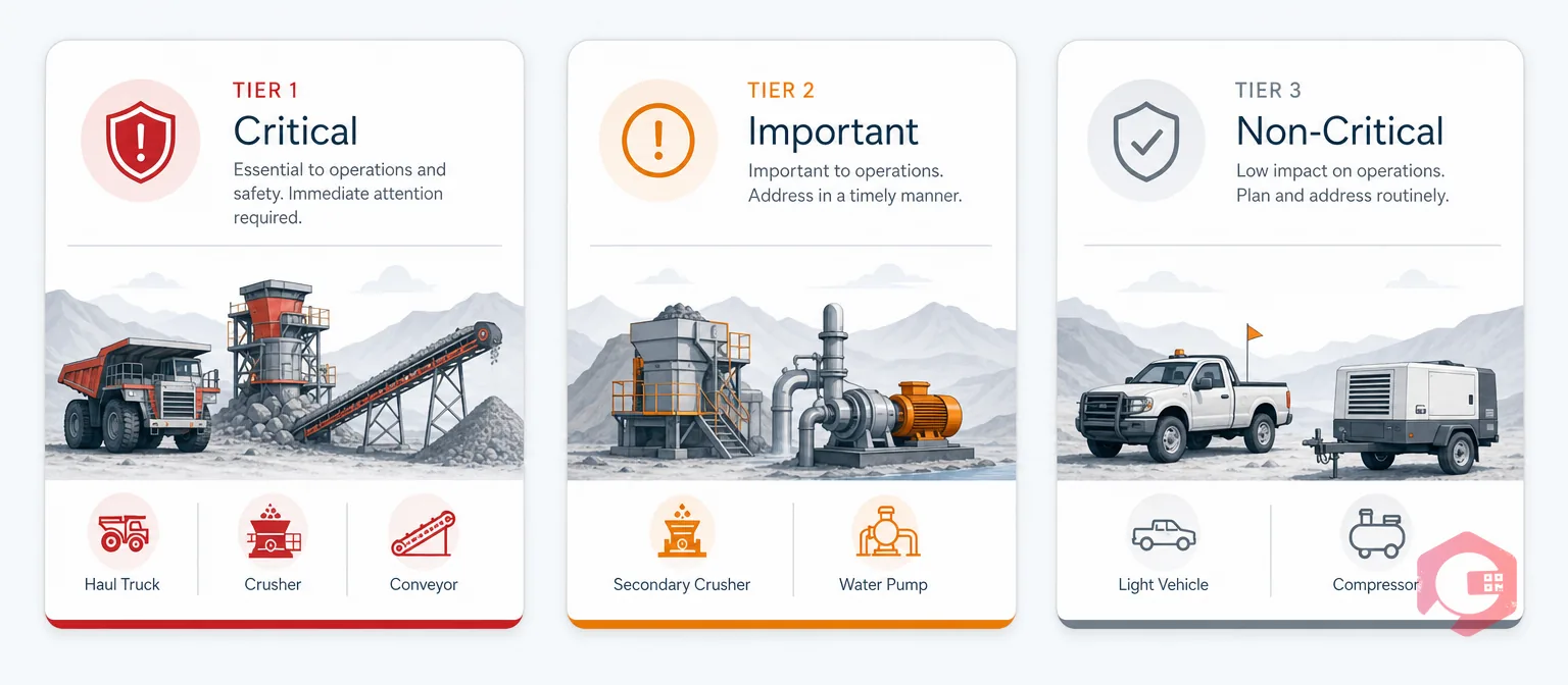 Mining Asset Criticality Tiers — Tier 1 critical, Tier 2 important, Tier 3 non-critical | Cryotos