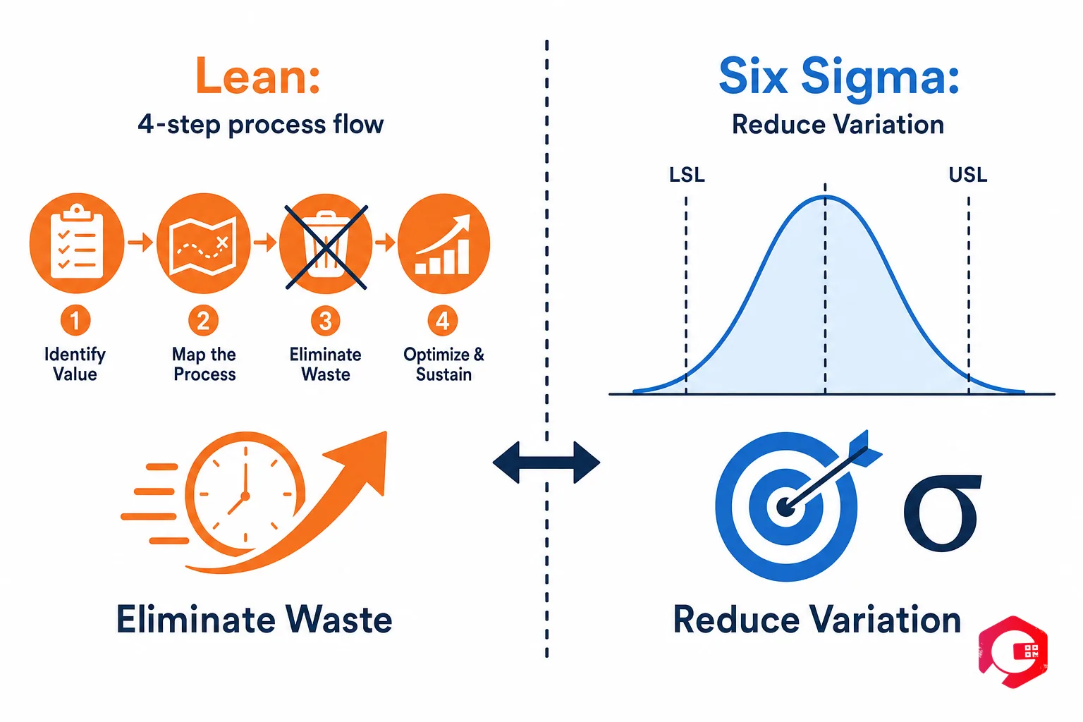 Lean vs Six Sigma Core Differences — Waste Elimination vs Variation Reduction | Cryotos