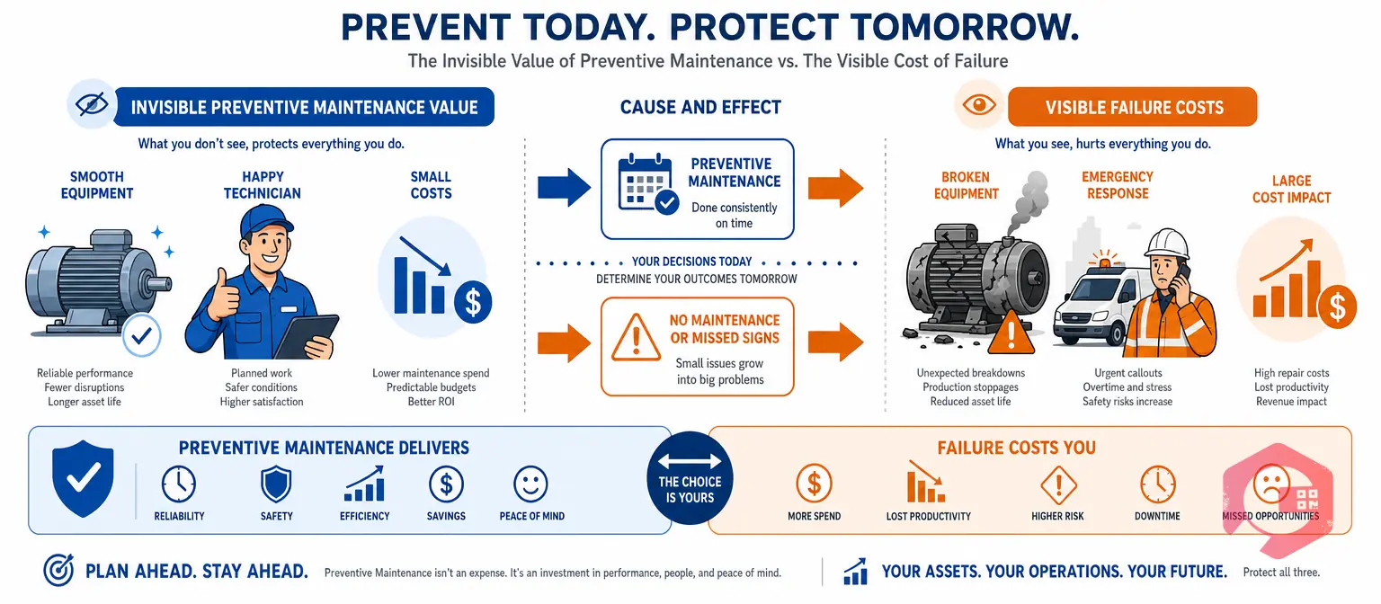 Value of preventive maintenance vs. cost of reactive failures visualization | Cryotos