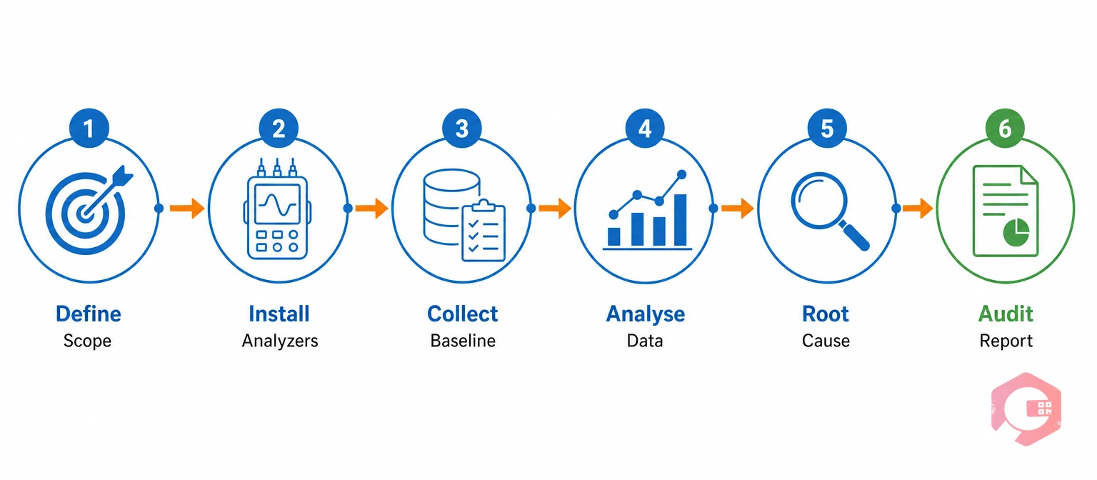 Power quality audit process: 6-step methodology from scope definition to audit report and corrective action plan | Cryotos