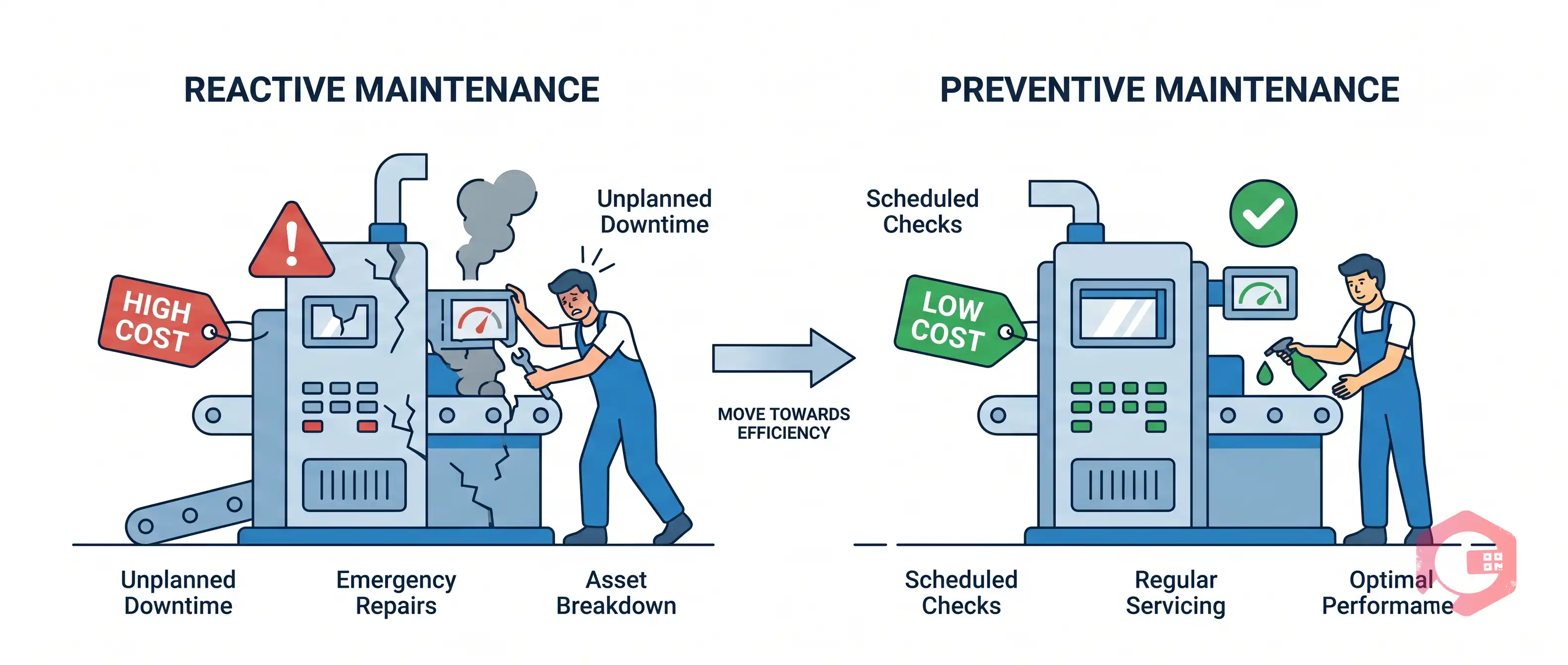 Reactive vs preventive maintenance cost comparison: planned PM vs emergency repair | Cryotos