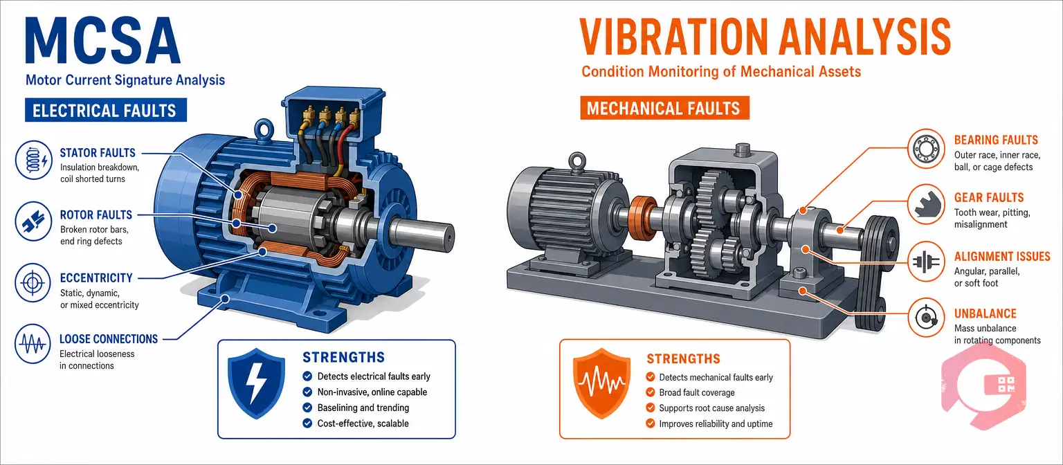 MCSA vs vibration analysis comparison for motor fault detection | Cryotos