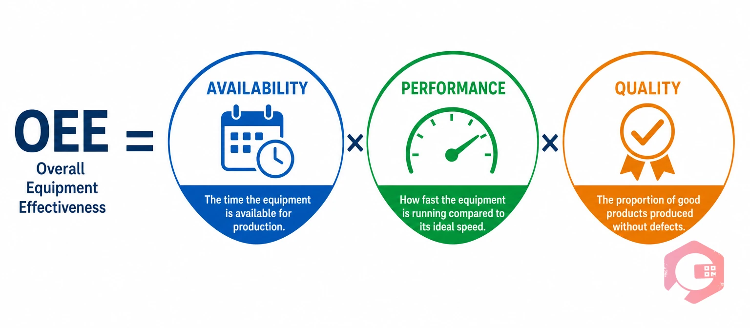 OEE formula: Availability x Performance x Quality with component breakdown | Cryotos