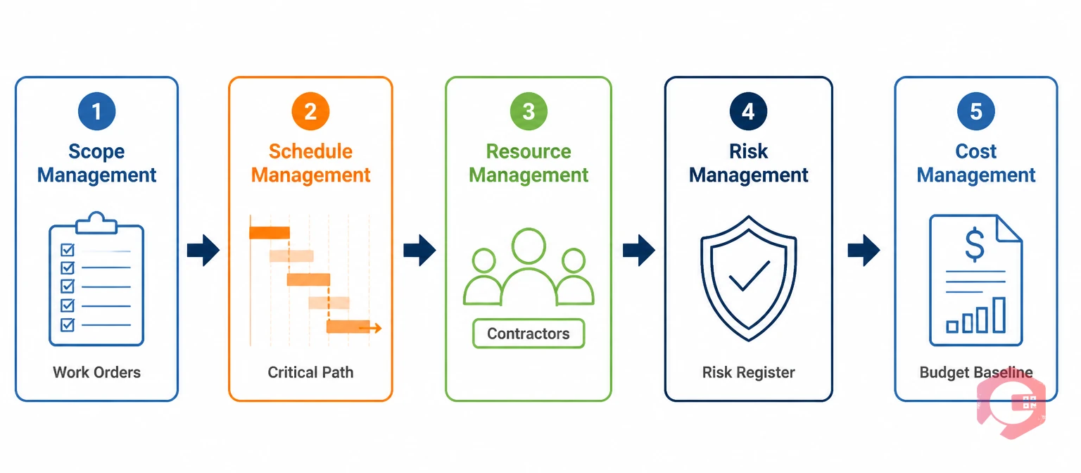 PMBOK Planning Process Group five knowledge areas for STO management - process flow | Cryotos