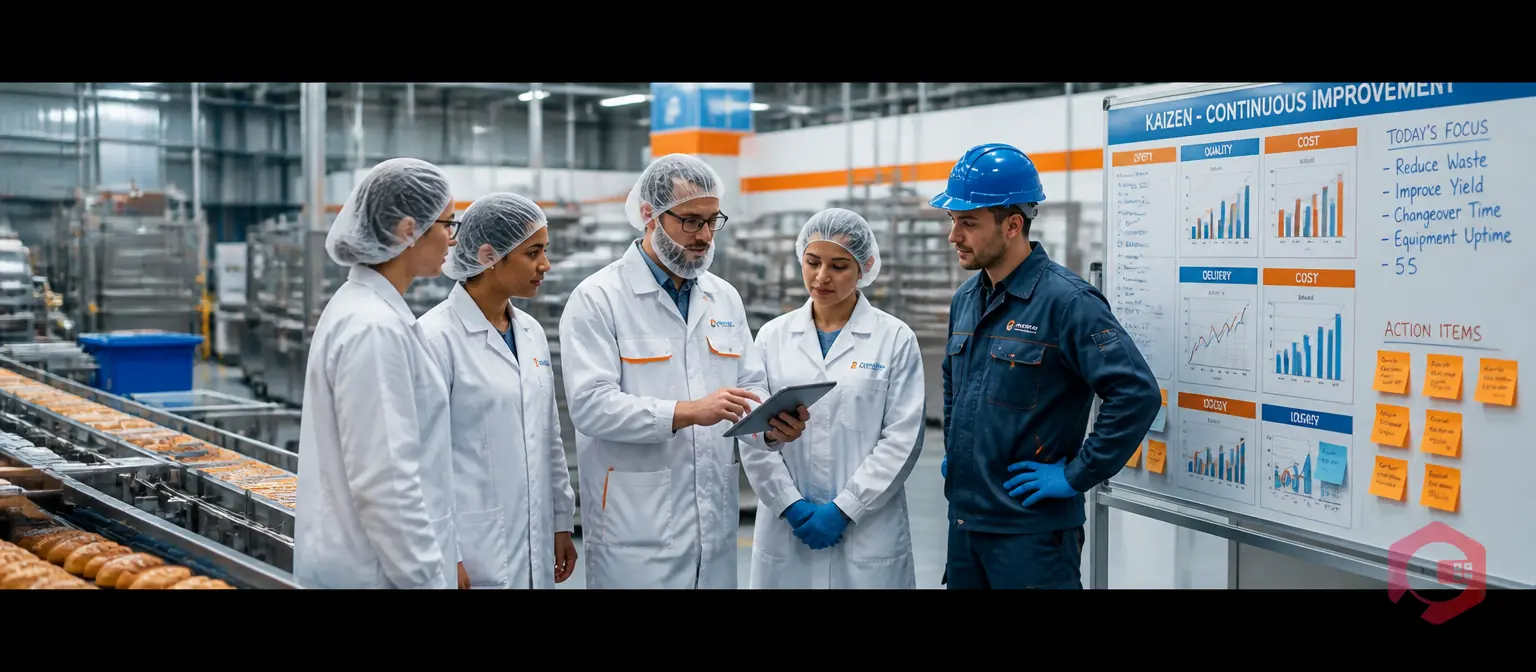 Food manufacturing team conducting digitally tracked kaizen improvement session | Cryotos