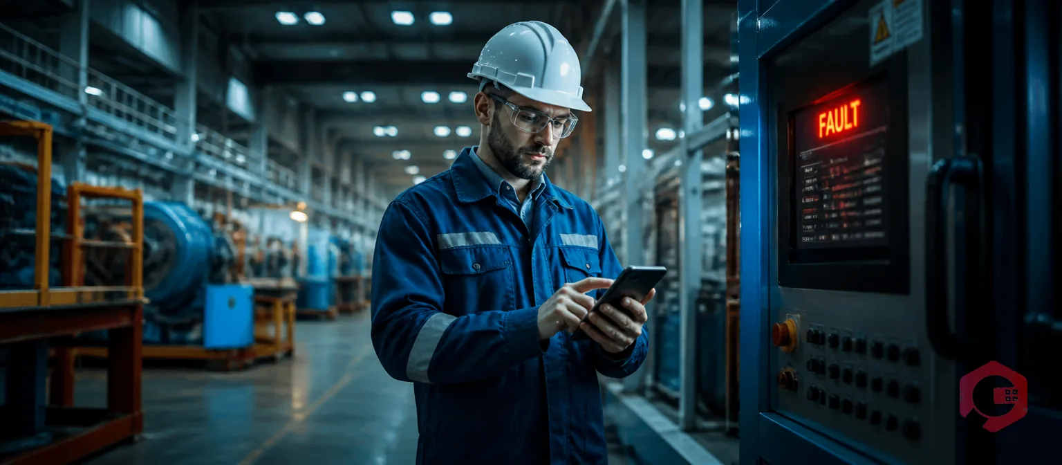 Maintenance technician capturing downtime data at work request stage immediately at equipment failure | Cryotos