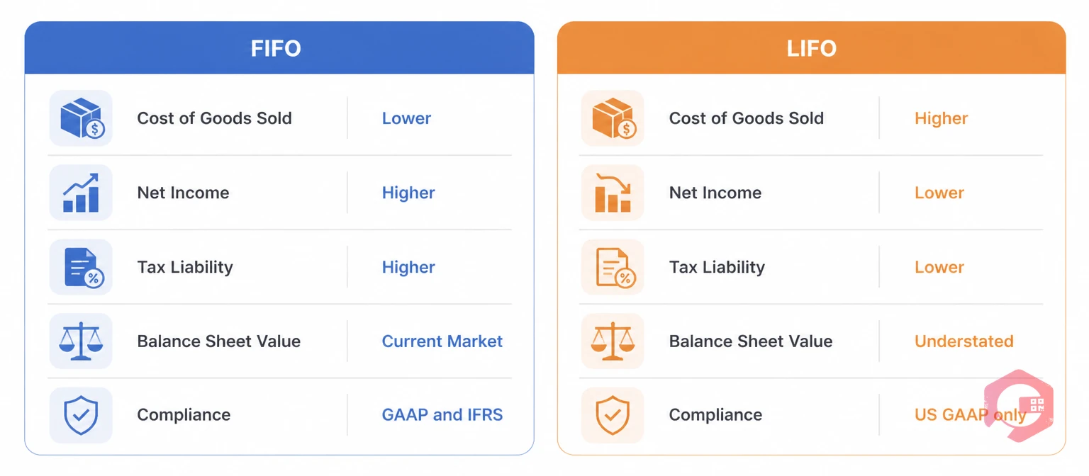 FIFO vs LIFO inventory valuation side-by-side comparison of key differences | Cryotos