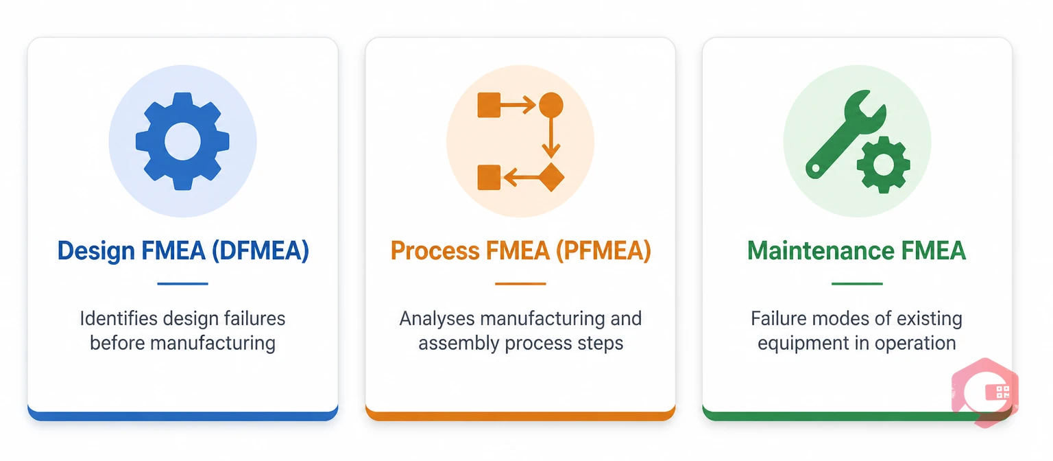 Three types of FMEA analysis: Design FMEA, Process FMEA, and Maintenance FMEA explained | Cryotos