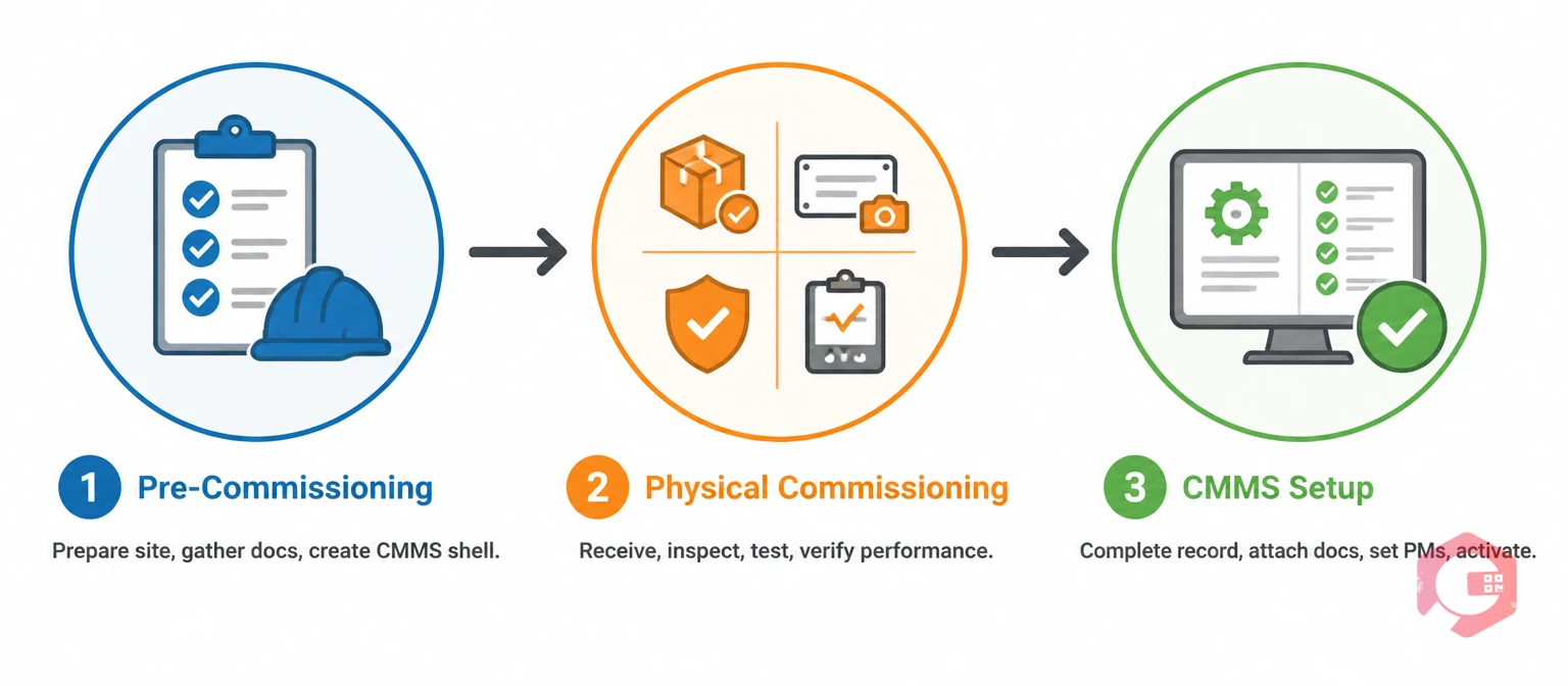 Three-phase asset commissioning checklist: Pre-Commissioning, Physical Commissioning, and CMMS Setup | Cryotos