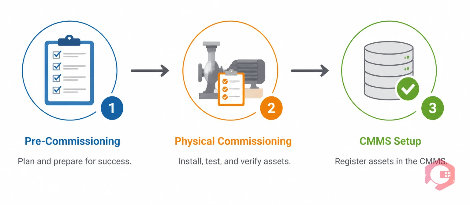 Asset commissioning lifecycle: Pre-Commissioning, Physical Commissioning, and CMMS Setup phases | Cryotos