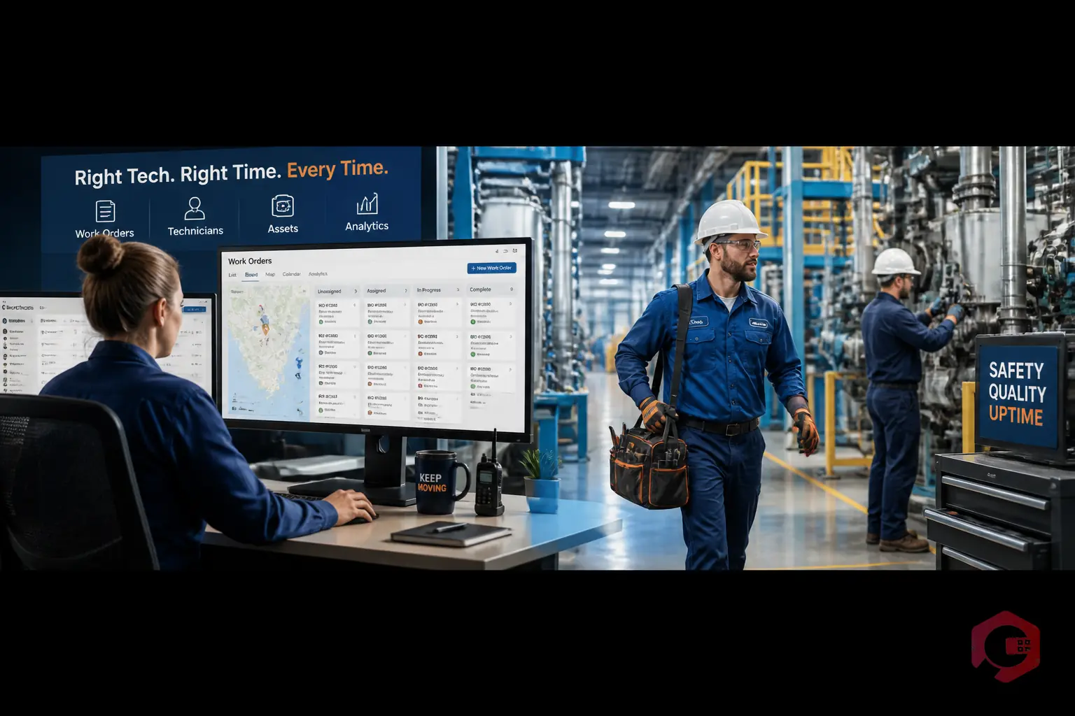 Maintenance dispatcher scheduling technicians to back-to-back jobs using digital work order management system | Cryotos