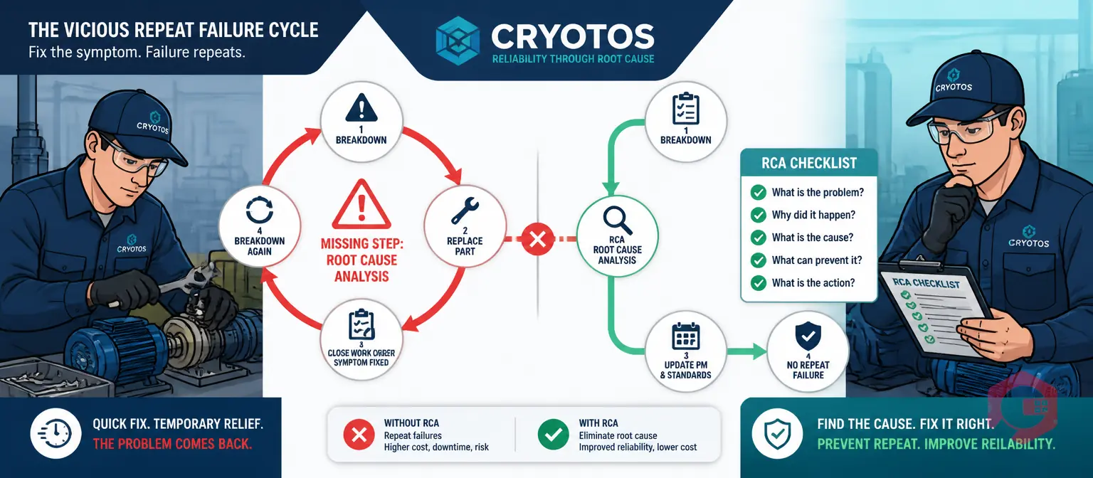 Repeat Failure Cycle Symptom Fixed Without Root Cause Analysis | Cryotos