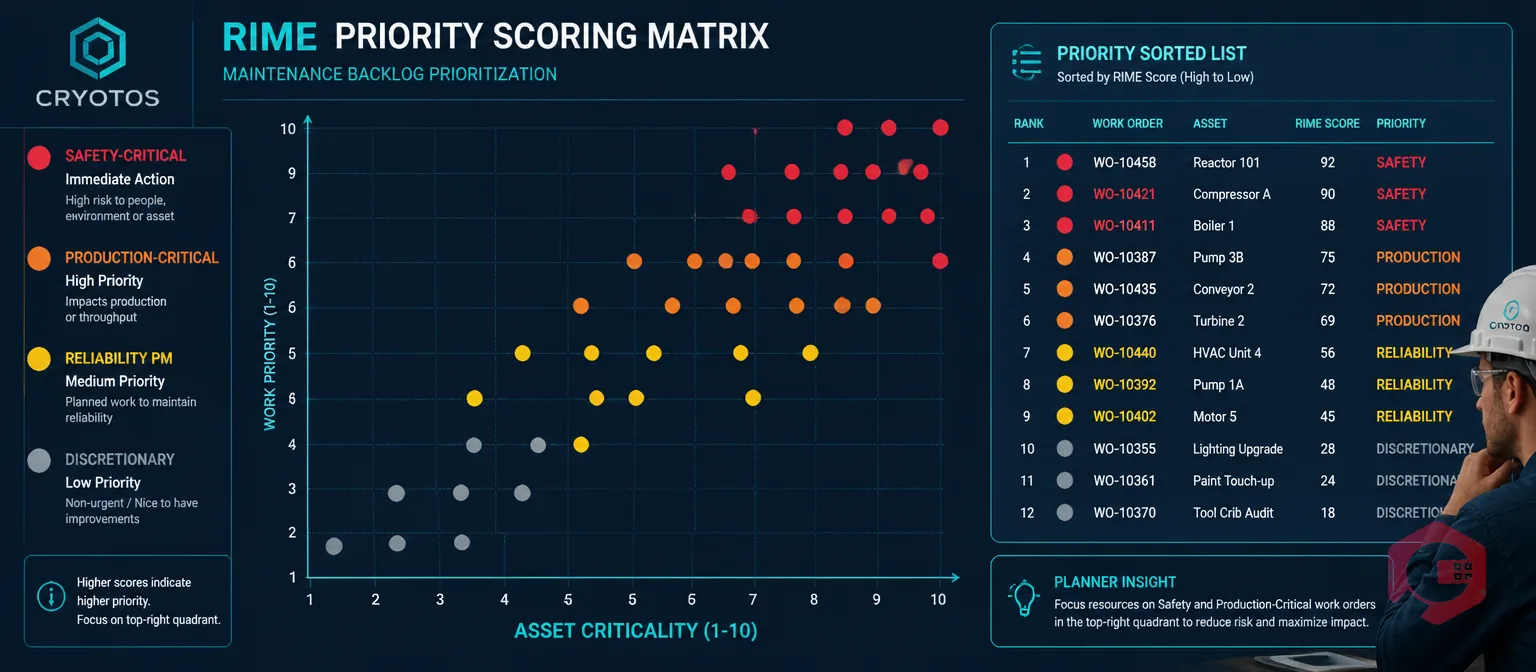 RIME Priority Scoring Matrix for Maintenance Backlog Work Order Prioritization | Cryotos