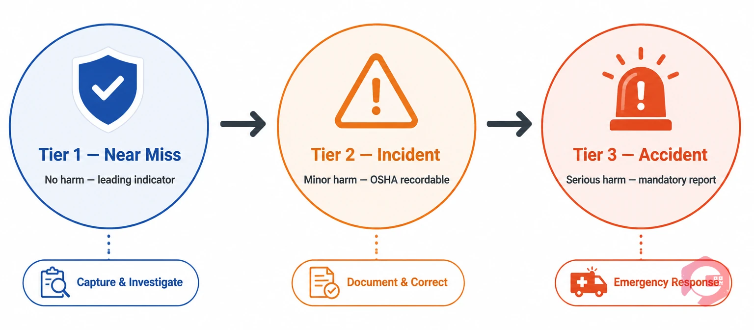 3-Tier Safety Event Classification Framework: Near Miss, Incident, and Accident with key differences | Cryotos