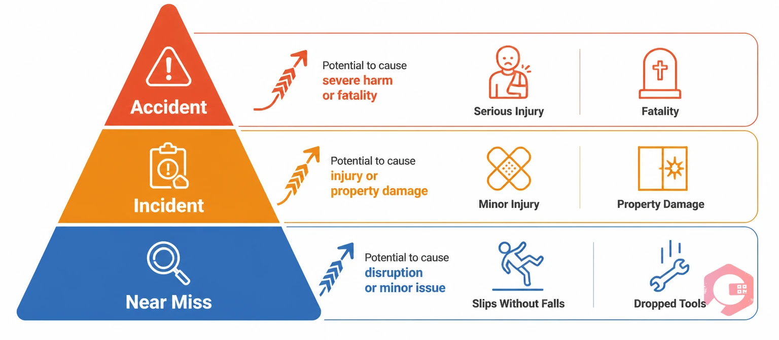 Heinrich's Triangle showing Near Miss, Incident, and Accident tiers in workplace safety | Cryotos