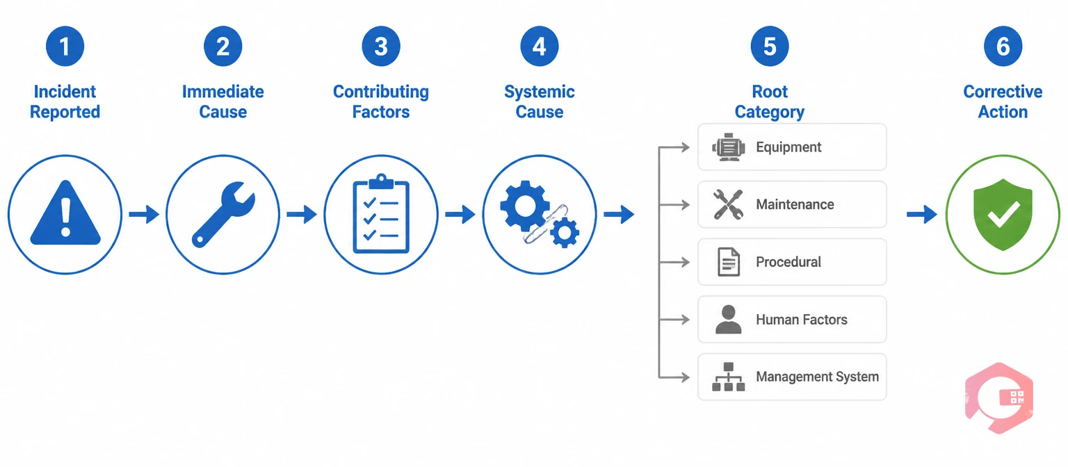 5-Why root cause analysis process flow for maintenance incident investigation | Cryotos