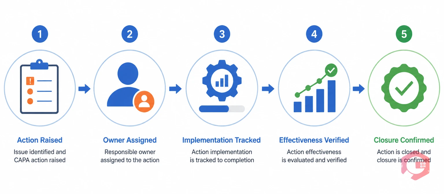CAPA lifecycle process flow: Action Raised to Closure Confirmed for Kaizen sustainment | Cryotos