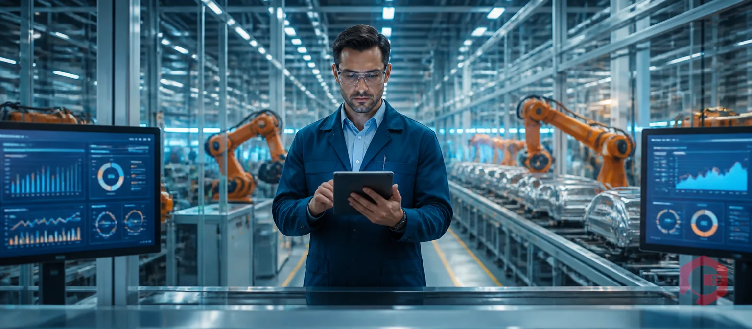 Manufacturing quality engineer reviewing first-time-right production metrics in a modern assembly facility | Cryotos