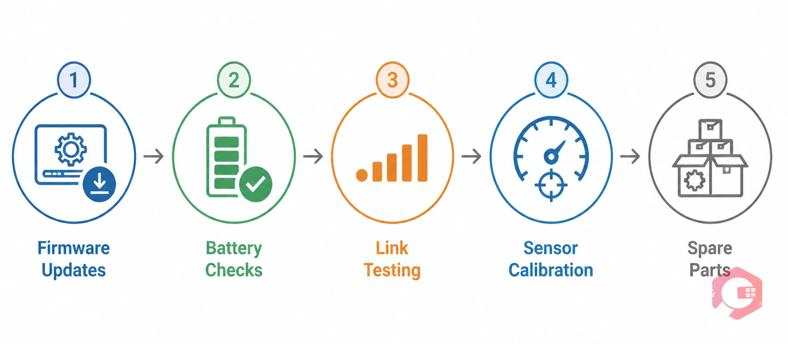 RTU maintenance checklist: Firmware Updates, Battery Checks, Link Testing, Sensor Calibration, Spare Parts | Cryotos