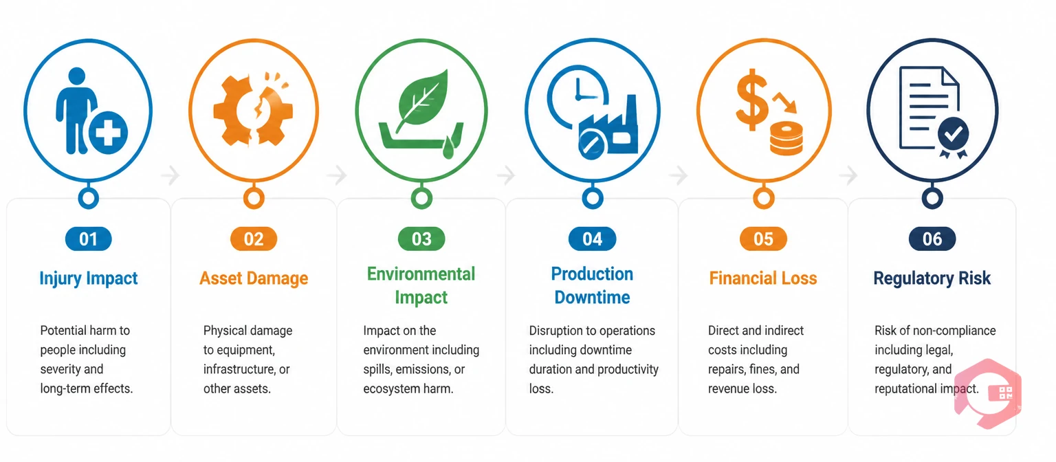 Six dimensions of incident severity matrix: injury asset environmental production financial regulatory | Cryotos
