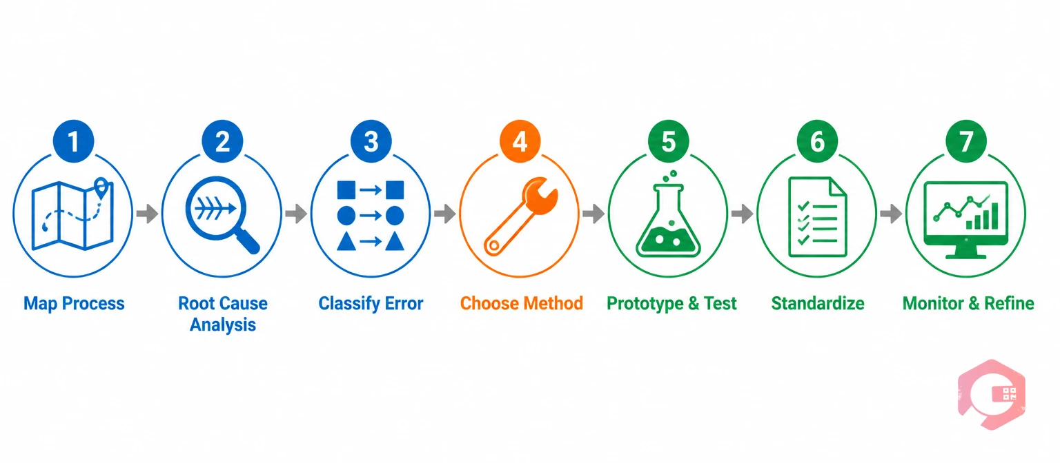 7-step process flow for implementing Poka-Yoke in lean manufacturing | Cryotos