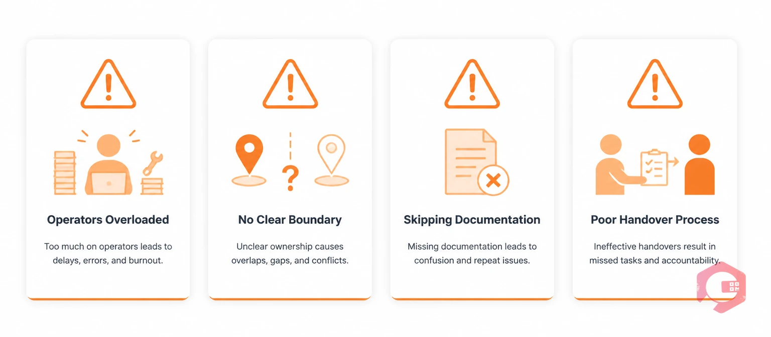 Common mistakes when dividing maintenance responsibilities: operator overload, unclear boundaries, no documentation, poor handover | Cryotos