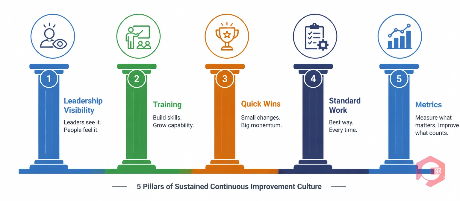 Five pillars of a sustained continuous improvement culture framework for manufacturing plants | Cryotos