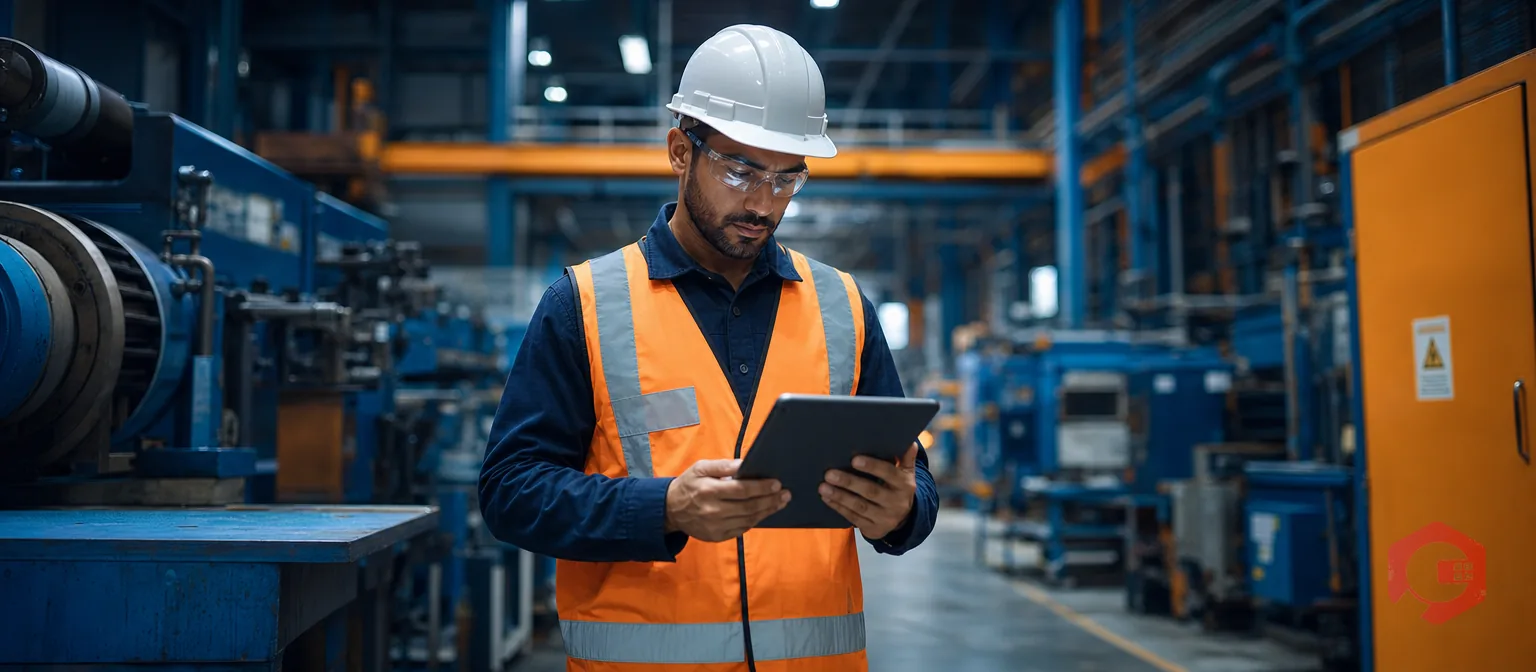 Safety officer logging a SHE observation on a mobile device in an industrial plant | Cryotos