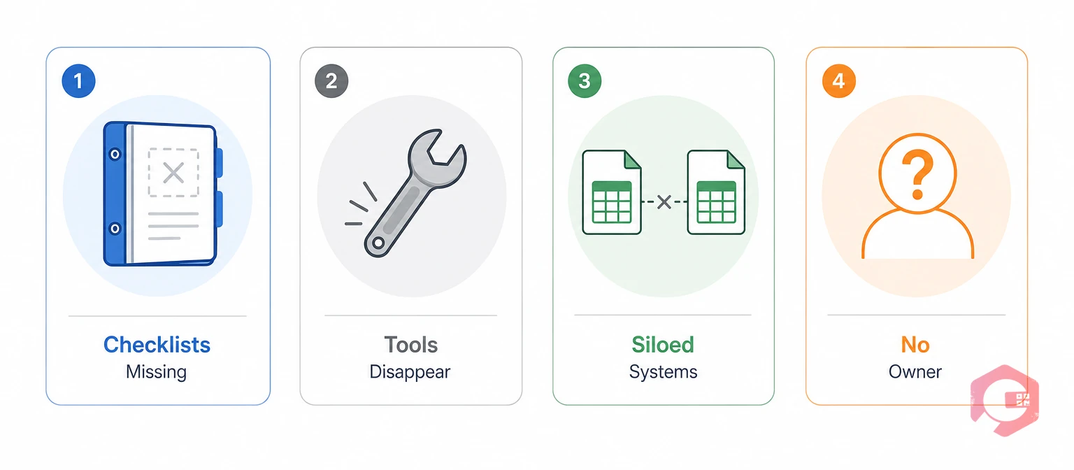 Four common manual bundling failures: missing checklists, lost tools, siloed systems, no owner | Cryotos