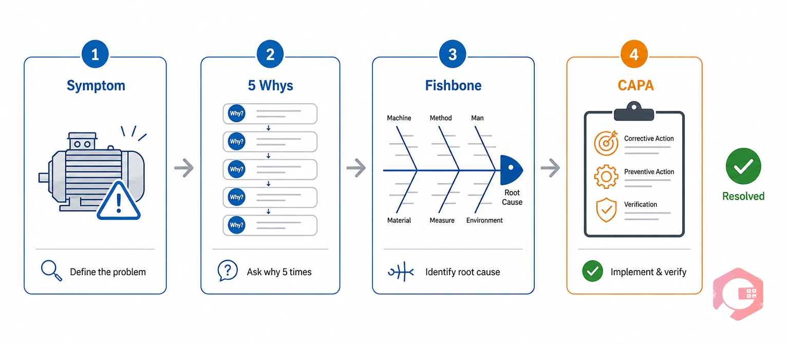Root cause analysis process using 5 Whys, Fishbone, and CAPA | Cryotos