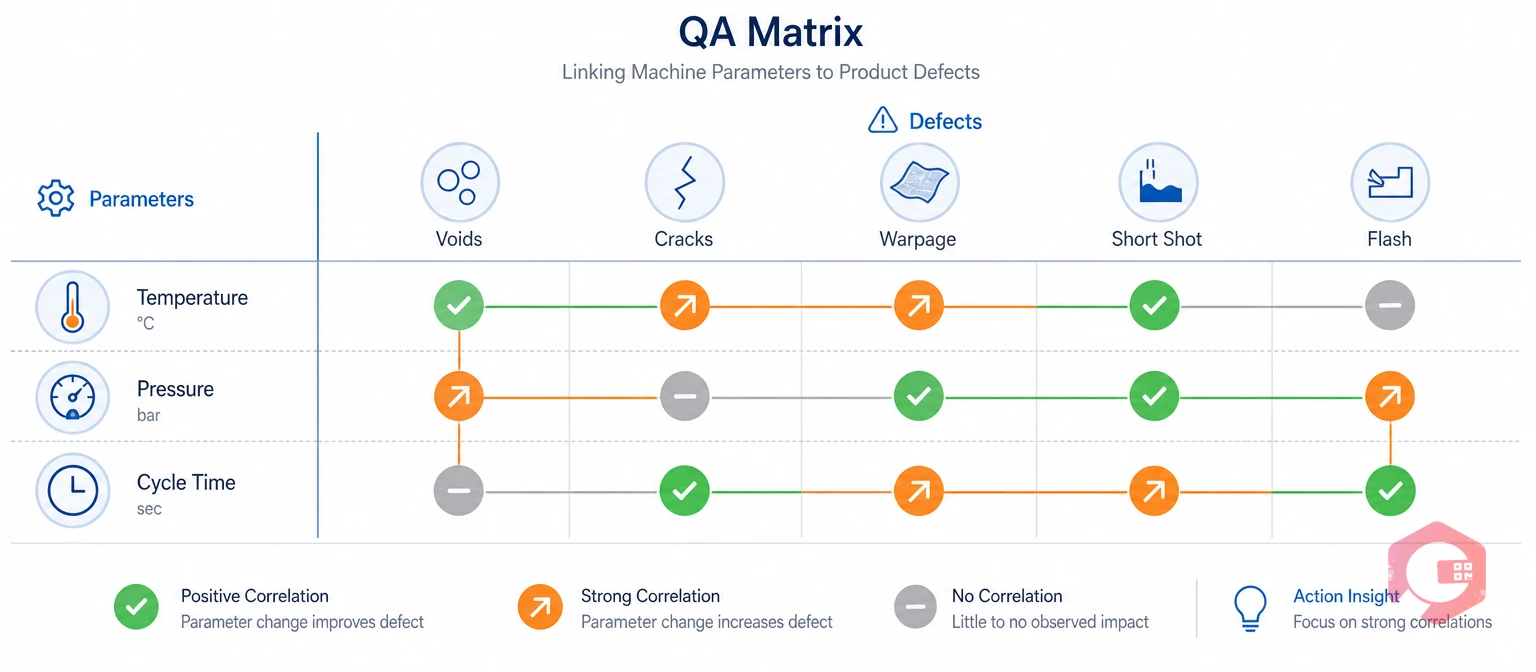QA matrix linking machine parameters to product defect types | Cryotos