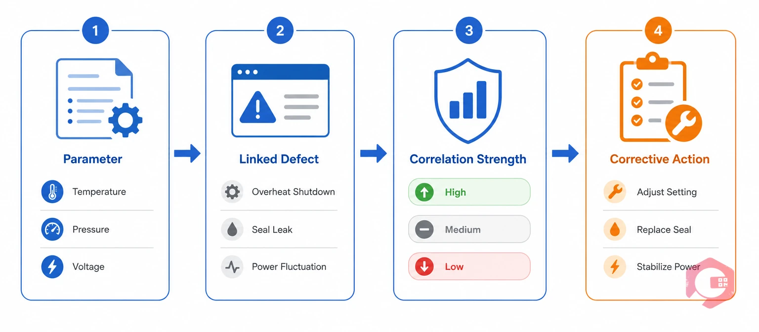 The four-column QA matrix framework: parameter, linked defect, correlation strength, corrective action | Cryotos