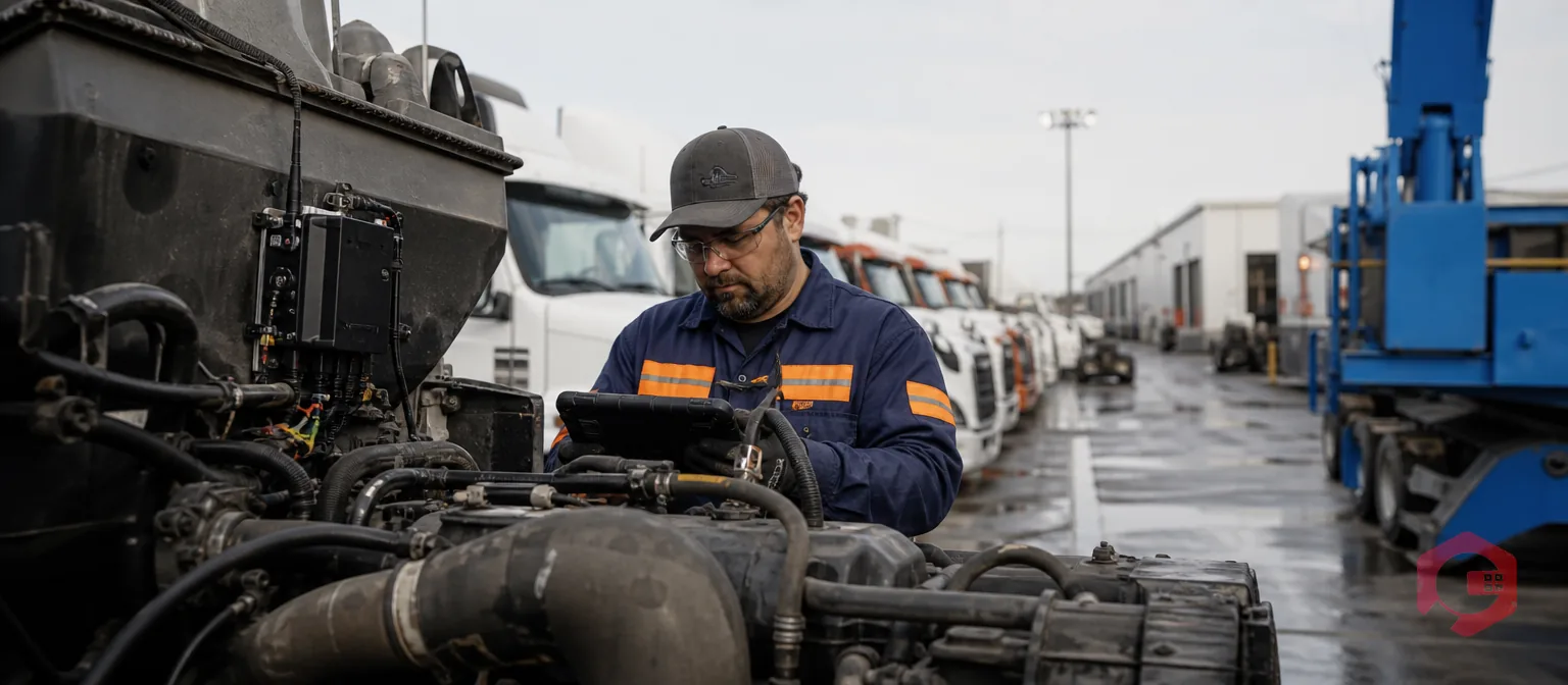 Technician connecting OEM telematics data on heavy equipment | Cryotos