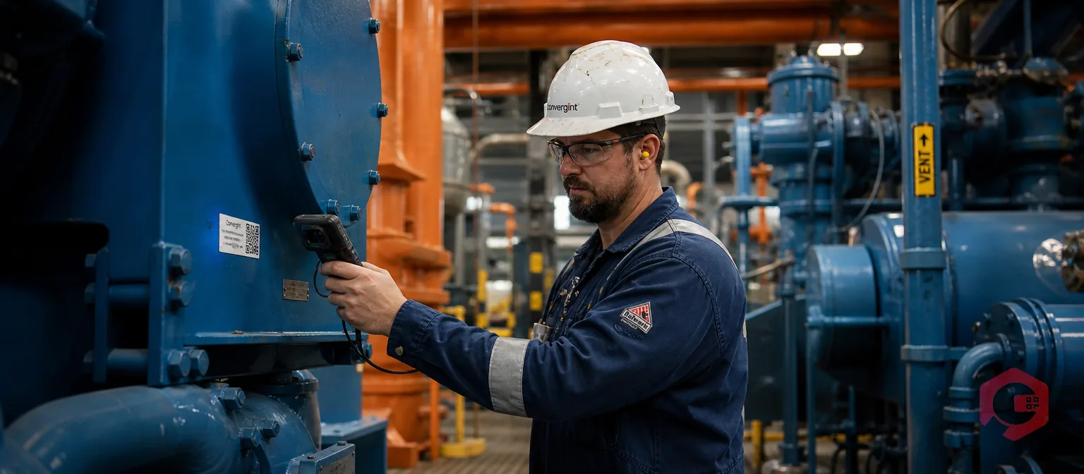 Technician scanning an asset to open its unified maintenance history | Cryotos
