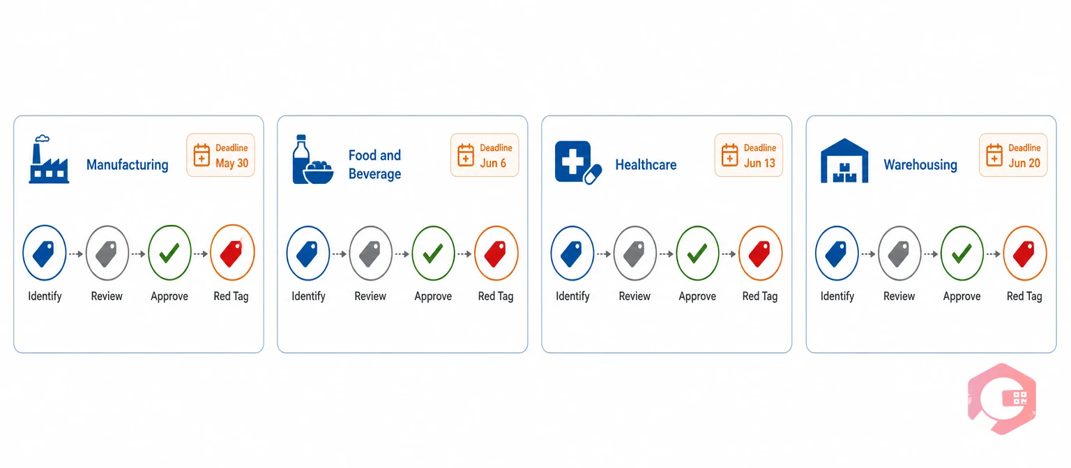 Red tag process applied across manufacturing, food and beverage, healthcare, and warehousing | Cryotos