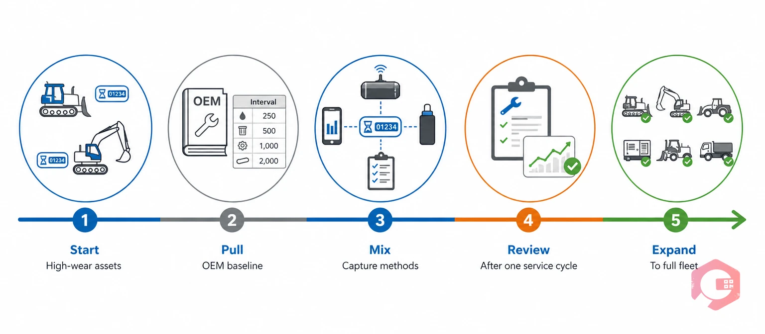 Staged rollout of hour meter tracking across a heavy equipment fleet | Cryotos