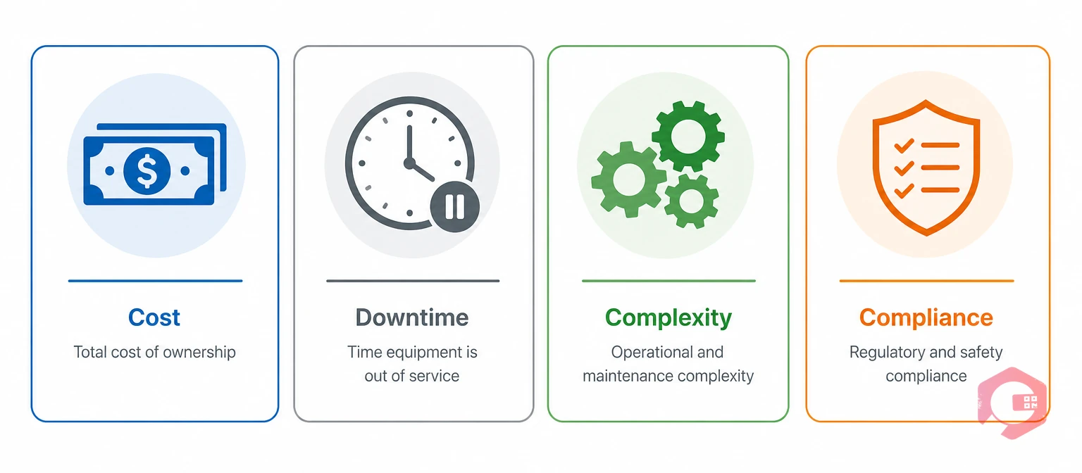 The Four-Factor Heavy Equipment Risk Model: Cost, Downtime, Complexity, Compliance | Cryotos