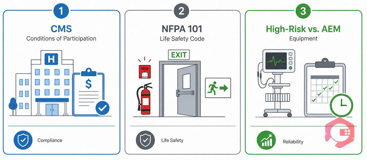 Regulatory anchors: CMS, NFPA 101, and equipment risk classification | Cryotos