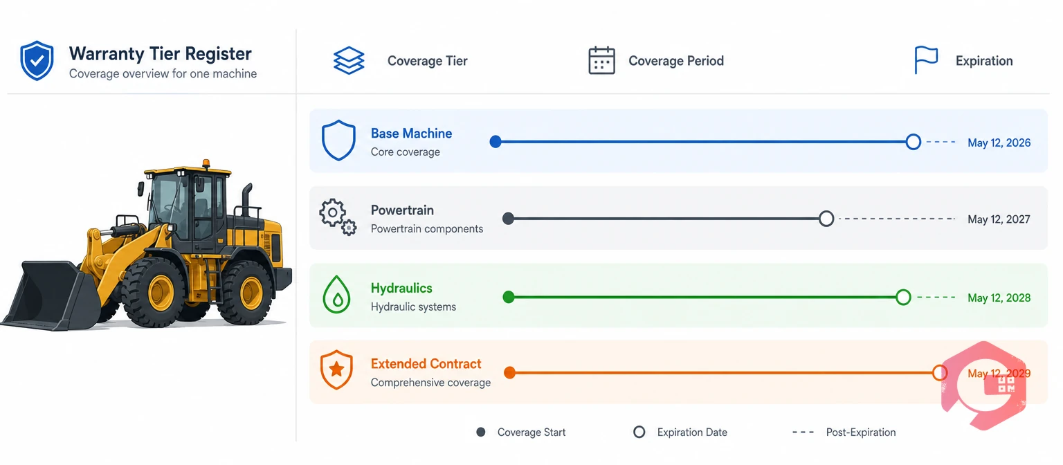 Warranty tier register across a mixed heavy equipment fleet | Cryotos