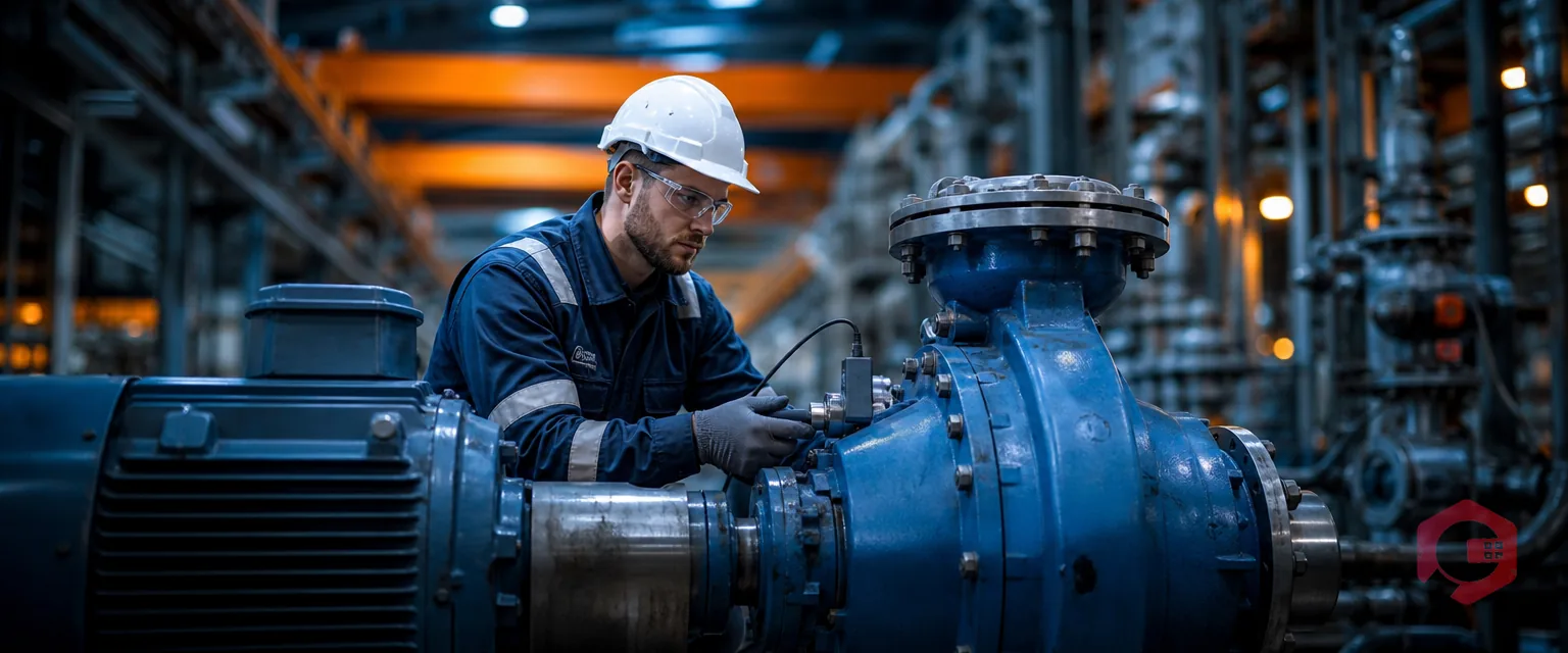 Reliability engineer using a vibration sensor on an industrial pump | Cryotos