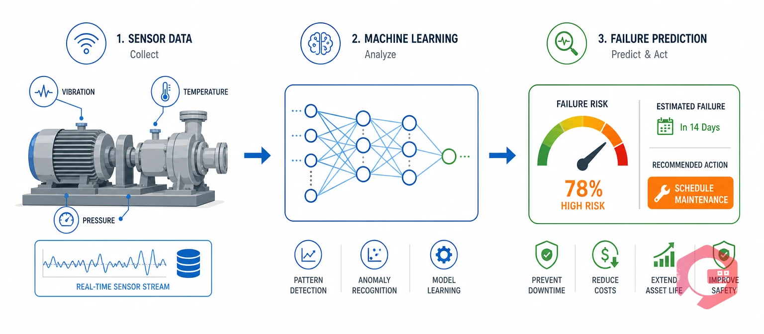 How sensor data flows through a machine learning model into a failure prediction | Cryotos