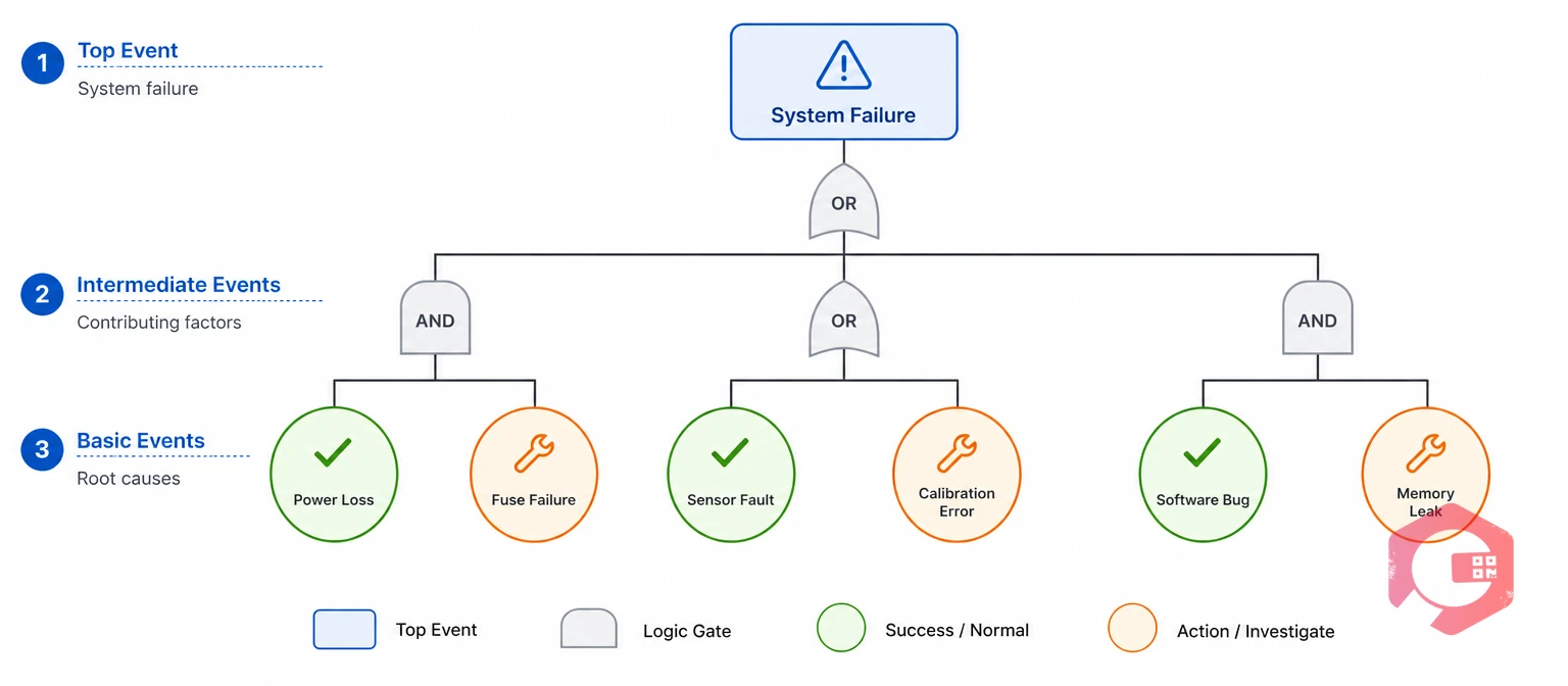Fault tree analysis top-down concept from top event to basic causes | Cryotos
