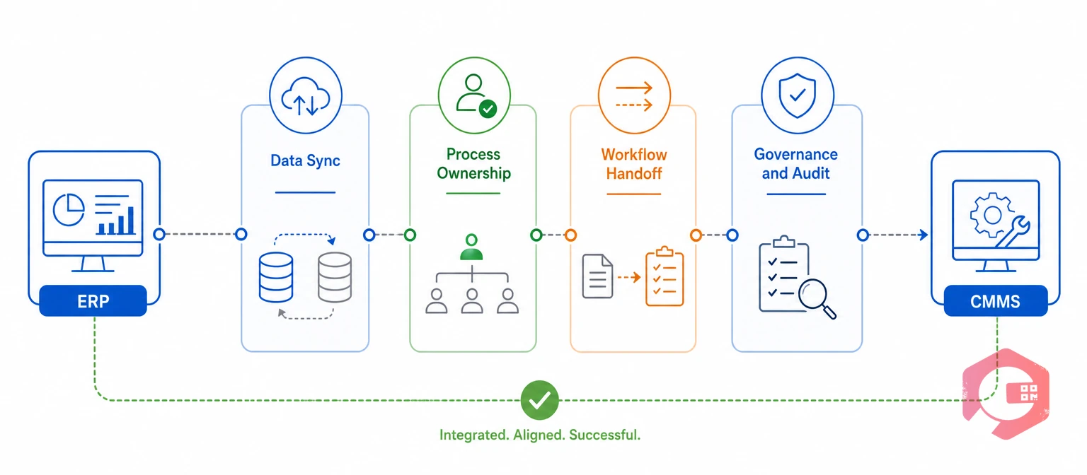 Four-pillar SAP and CMMS integration model: data sync, process ownership, workflow handoff, governance | Cryotos
