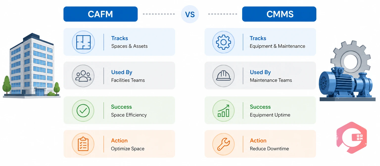 CAFM vs CMMS key differences: space versus equipment comparison | Cryotos