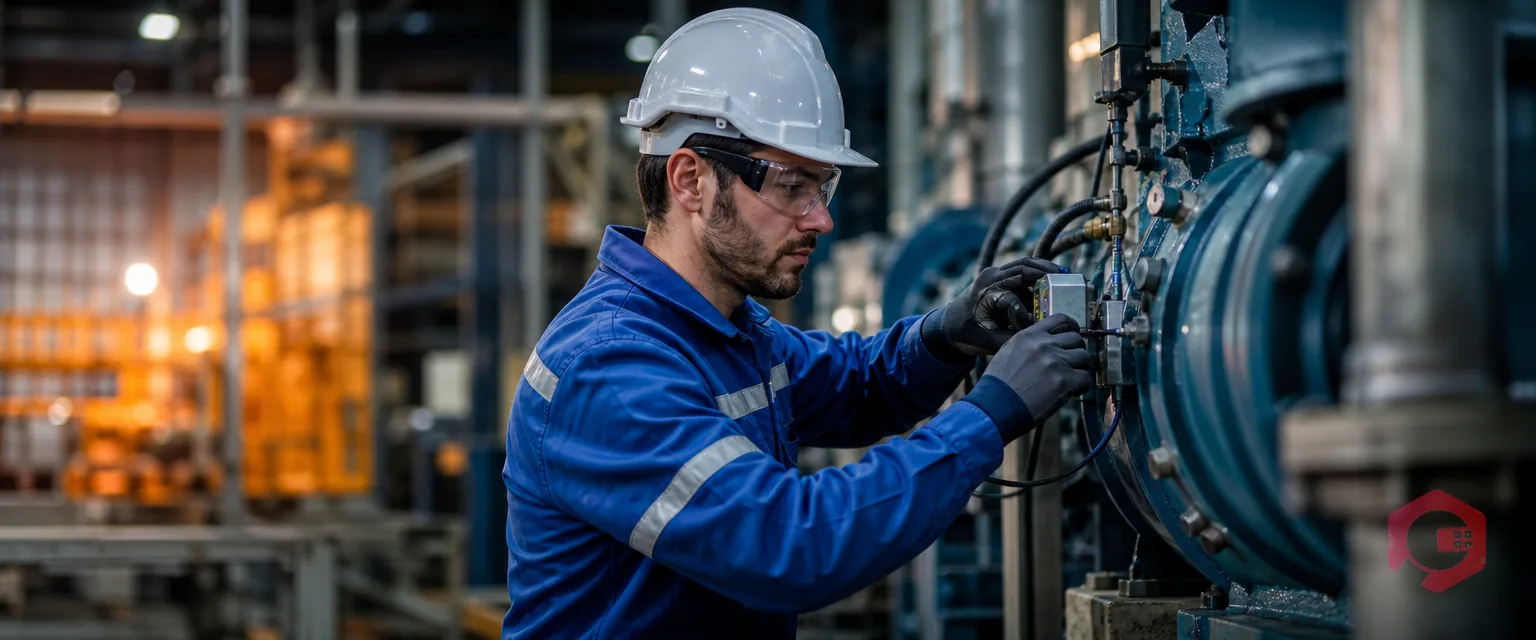 Technician installing IoT sensors on industrial machinery in a connected factory | Cryotos
