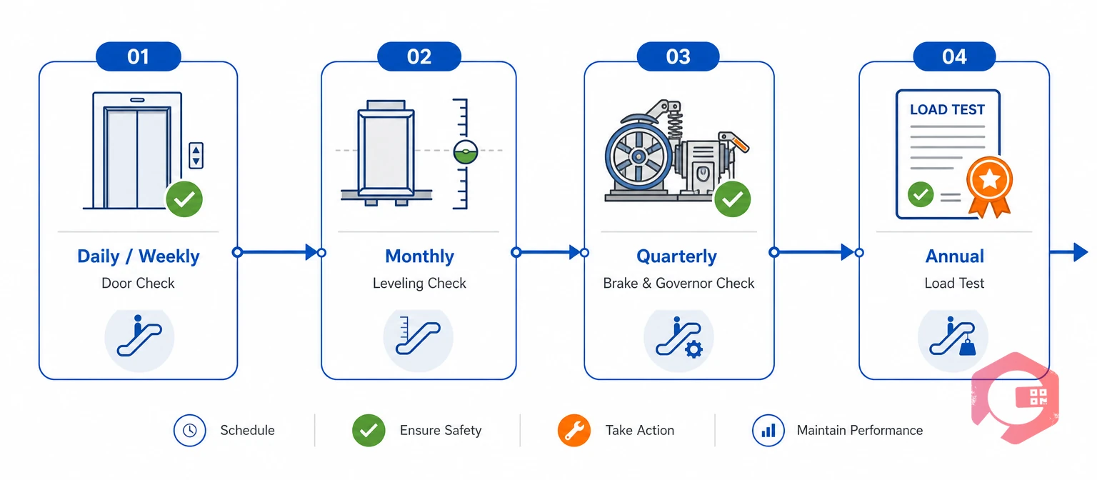Elevator and escalator maintenance checklist by frequency: daily, monthly, quarterly and annual tiers | Cryotos